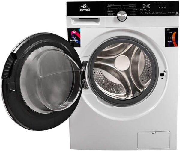 Evvoli Brushless DC Inverter Washing Machine SKG White Silver Front Loaded 1400RPM A+++ FBLH-814W/S
