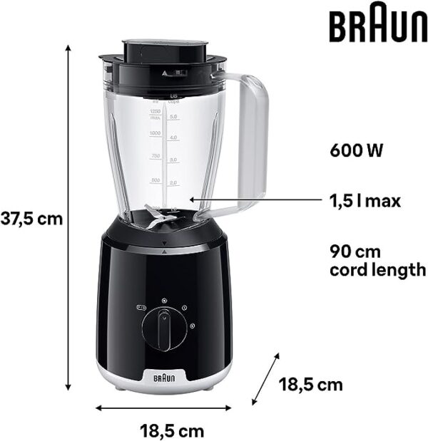 Braun Blender 2L 600w PowerBlend1 With Grinder Triangular Plastic BPA Free Jug, 2 Speed, Ice Crushing Function, JB101AI White