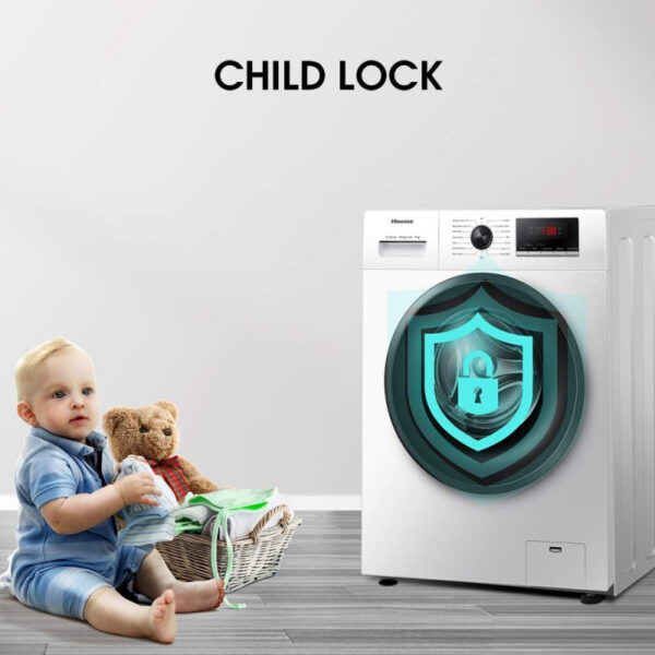 Hisense Washing Machine 8kg Front Load, Steam Care, Durable Inverter, Pure jet wash, Delay End, White WFQP8012VMS