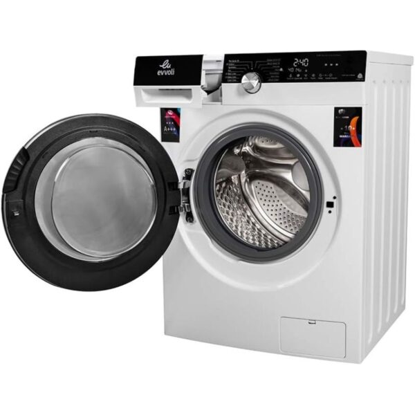 Evvoli Brushless DC Inverter Washing Machine SKG White Silver Front Loaded 1400RPM A+++ FBLH-814W/S