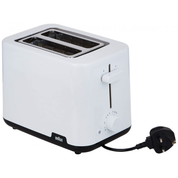 Braun Toaster 900W with 2 Slots, 8 Toast Levels, Pull Out Tray, Bread Lifter, Bun Warmer, 900 W, Plastic, White HT101AI-HT1010WH