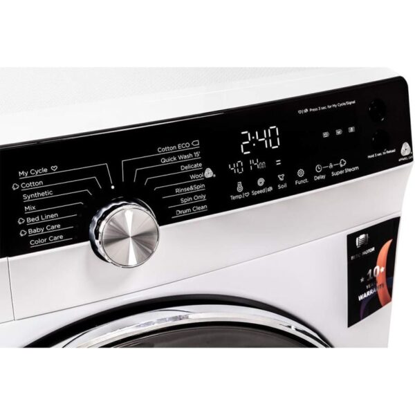 Evvoli Brushless DC Inverter Washing Machine SKG White Silver Front Loaded 1400RPM A+++ FBLH-814W/S