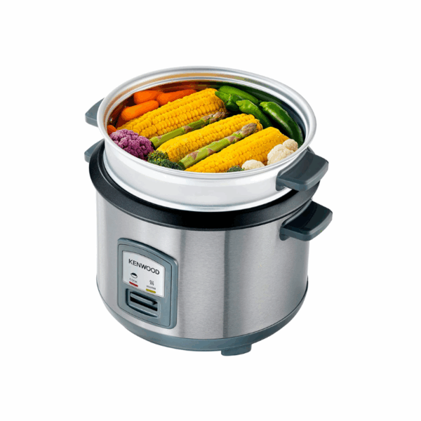 Kenwood 2-in-1 Rice Cooker 2.8L 16-Cups Rice with Food Steamer Basket Non-Stick Cooking Pot Temepered Glass Lid Warm/Cook Lights Spatula Holder Detachable Cord RCM71.000SS