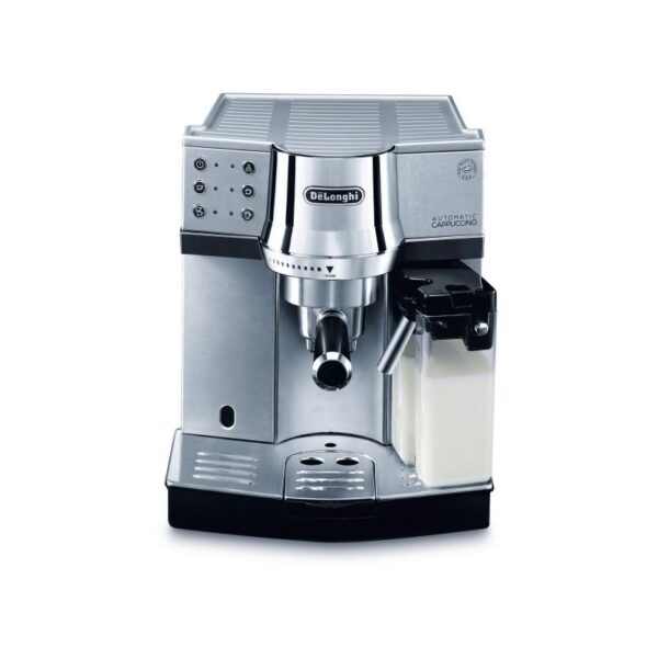 De'Longhi Expresso Maker Pump Driven & Cappuccino Machine 1450W (Metallic) Latte Macchiato Hot Milk Removable Drip Tray EC850.M