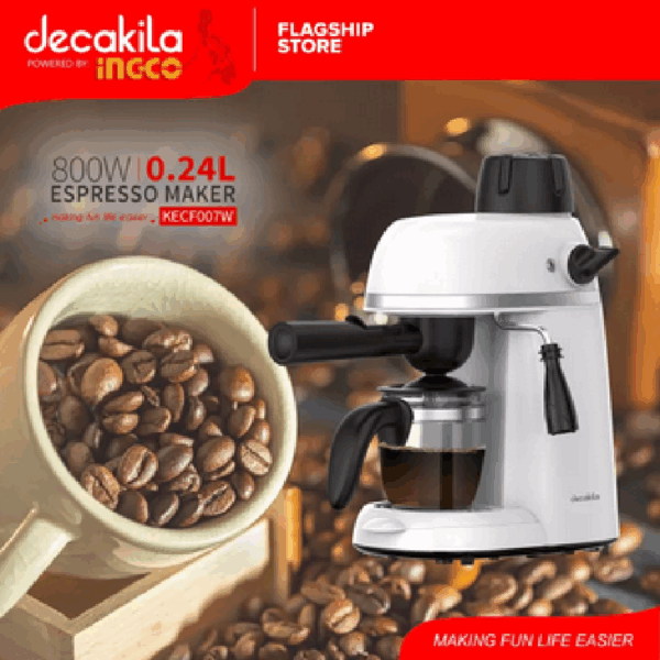 Decakila Espresso Maker 0.24L 800W Die-Casting Aluminum Alloy Boiler With Fronting Function Boil-Dry Protection KECF007W