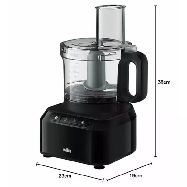 Braun Food Processor 7 Attachment , 800W, 2 Speeds, Pulse Function, 1.2L Capacity, Blender & Bowl 2L , Slicing and Grating disc, Dough, Ice Crusher Blade, FP301AI-FP3132BK
