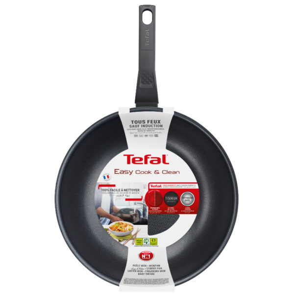 Tefal Easy Cook Wok 28 CM Titanium Non Stock Cooking Pot 4.7 L with Lid Suitable for All Heat Sources Except Induction B5541902