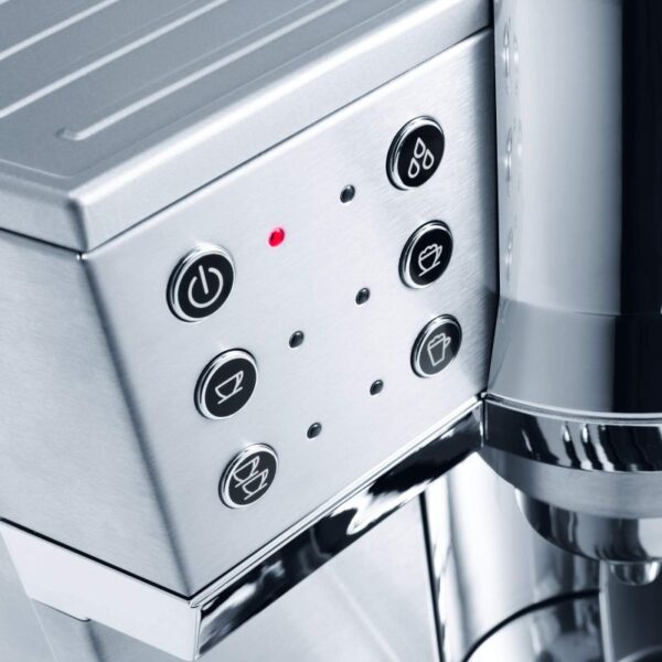 De'Longhi Expresso Maker Pump Driven & Cappuccino Machine 1450W (Metallic) Latte Macchiato Hot Milk Removable Drip Tray EC850.M