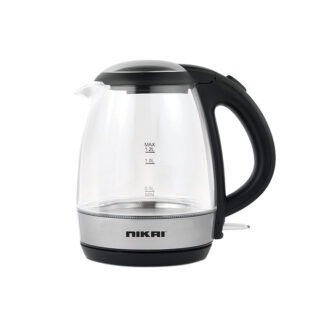 Nikai Kettle Glass Body 1.2L 2200w Compact Cordless Electric Glass Kettle Boiler Automatic Shut Off Boil Dry Protection LED Indicator Integrated Filter 360° Rotating Base NK303G