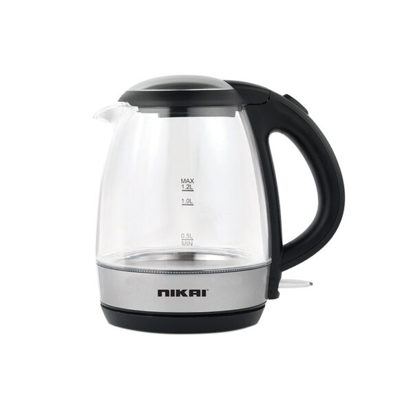 Nikai Kettle Glass Body 1.2L 2200w Compact Cordless Electric Glass Kettle Boiler Automatic Shut Off Boil Dry Protection LED Indicator Integrated Filter 360° Rotating Base NK303G