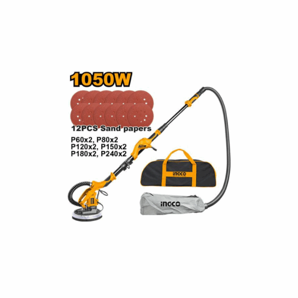 Ingco Drywall Sander 1050W with Integrated Work Light, 12pcs Sand Papers DWS10501