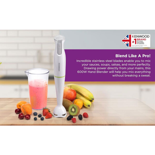 Kenwood Hand Blender 600W Stick Blender with Graduated Beaker Turbo Function Removable Wand for Easy Cleaning HBP02.001WH
