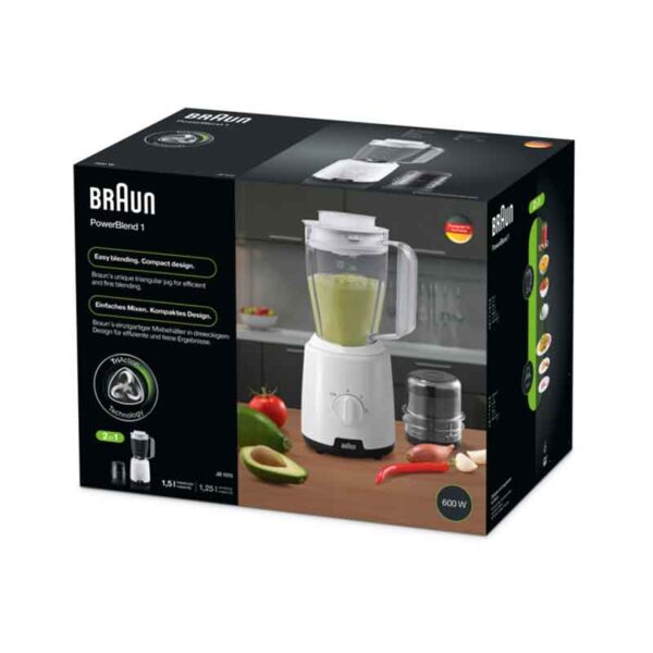 Braun Blender 2L 600w PowerBlend1 With Grinder Triangular Plastic BPA Free Jug, 2 Speed, Ice Crushing Function, JB101AI White