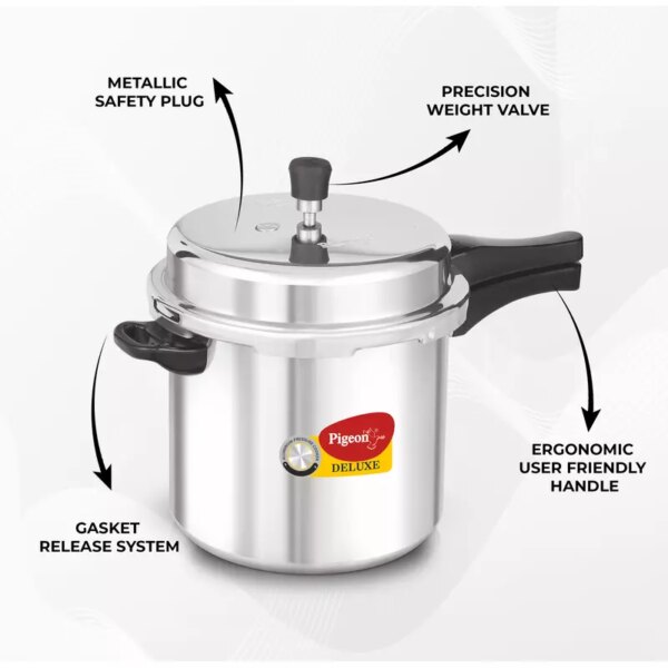 Pigeon Pressure Cooker 10L Deluxe Aluminium Outer Lid Gas Stove Compatible Ergonomically Designed Handle PP10
