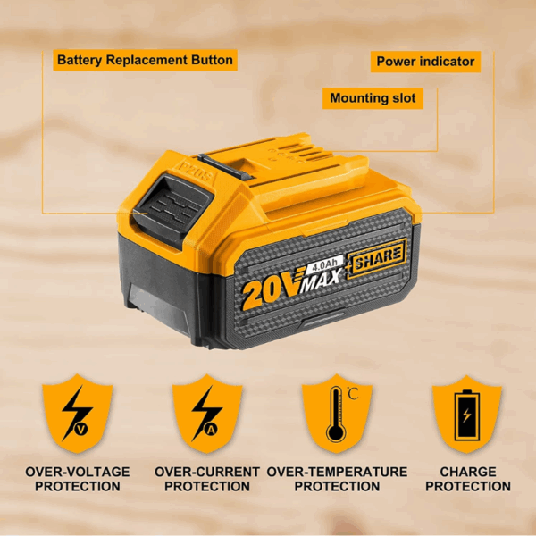 Ingco Lithium-Ion Battery Pack 20V 4.0Ah with LED Battery Power Indicator FBLI2002