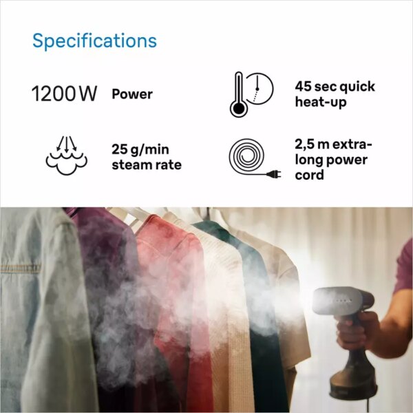 Braun Garment Steamer 1200W 150ML QuickStyle 5, with Dual Heated Free Glide 3D Plate, Handheld Garment Steamer with Fast Heating, Vertical Ironing, 13850000-GS5031BL