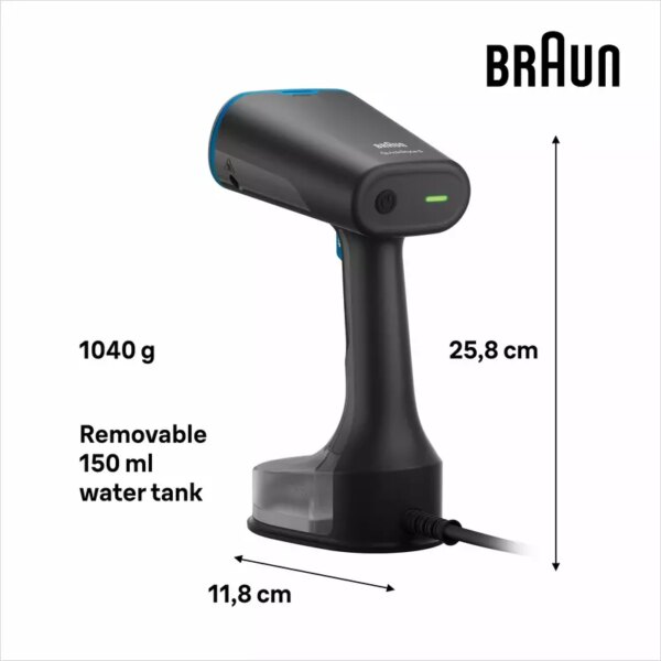 Braun Garment Steamer 1200W 150ML QuickStyle 5, with Dual Heated Free Glide 3D Plate, Handheld Garment Steamer with Fast Heating, Vertical Ironing, 13850000-GS5031BL
