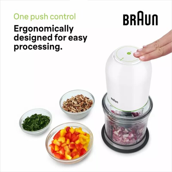Braun Chopper and Mincer 500W MultiPractic 3 500ML Bowl Capacity 2 Speed Quad Blade System for Chopping Ice Crushing Mincing Grinding Pureeing CH3011WH