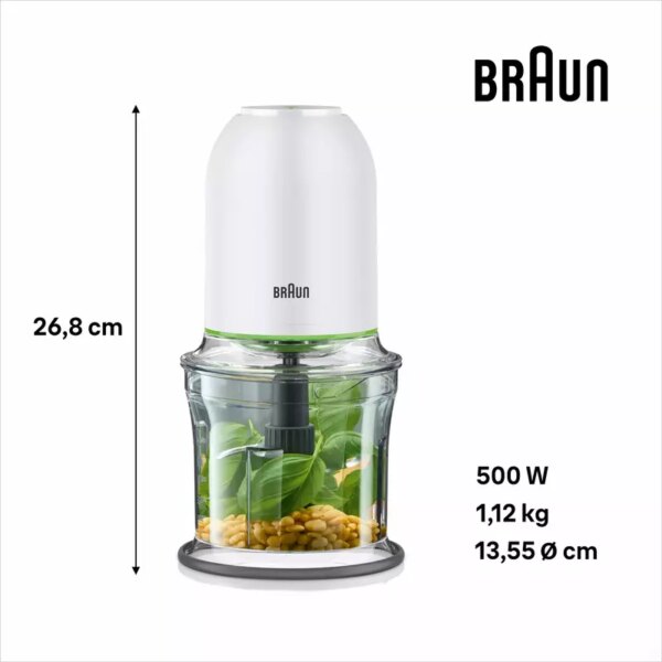 Braun Chopper and Mincer 500W MultiPractic 3 500ML Bowl Capacity 2 Speed Quad Blade System for Chopping Ice Crushing Mincing Grinding Pureeing CH3011WH