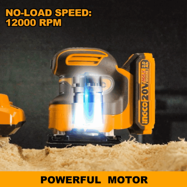 Ingco Cordless Sheet Sander 20V with Battery & Charger, 5pcs Sand Paper CSHSLI20141