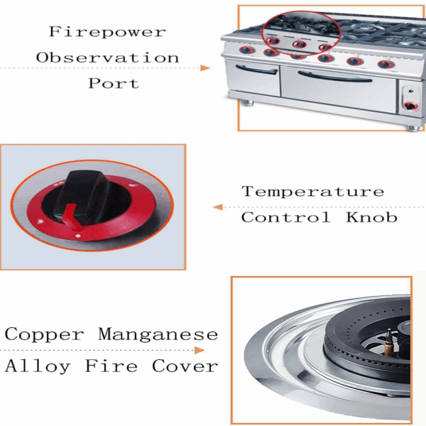Generic Commercial Freestanding Cooker Gas Range Stove Stand Type with Oven 6 Head