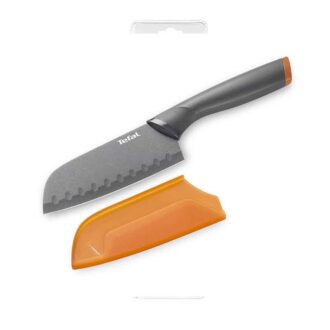 Tefal Fresh Kitchen Santoku Knife With Cover 12cm Titanium Non Stick Coating Ideal For Slicing & Chopping All Types of Food High Performance Stainless Steel K1220104