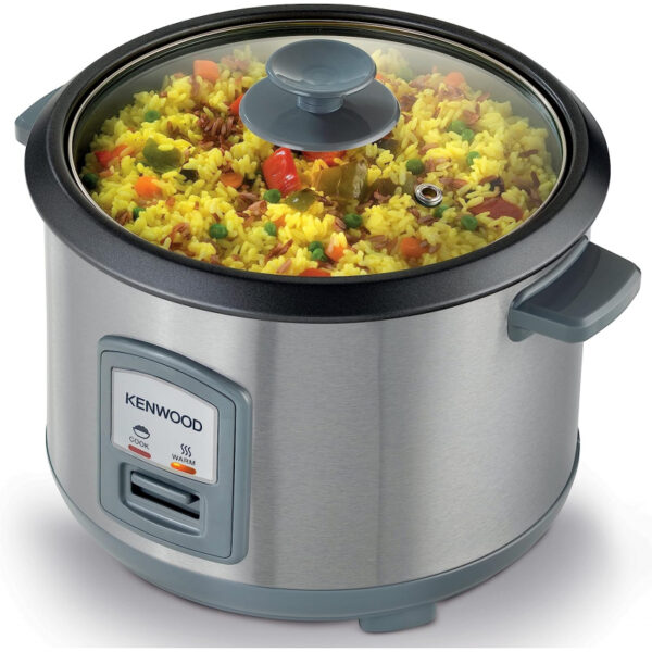 Kenwood 2-in-1 Rice Cooker 1.8L 10-Cups Rice with Food Steamer Basket Non-Stick Cooking Pot Temepered Glass Lid Warm/Cook Lights Spatula Holder Detachable Cord RCM45.000SS