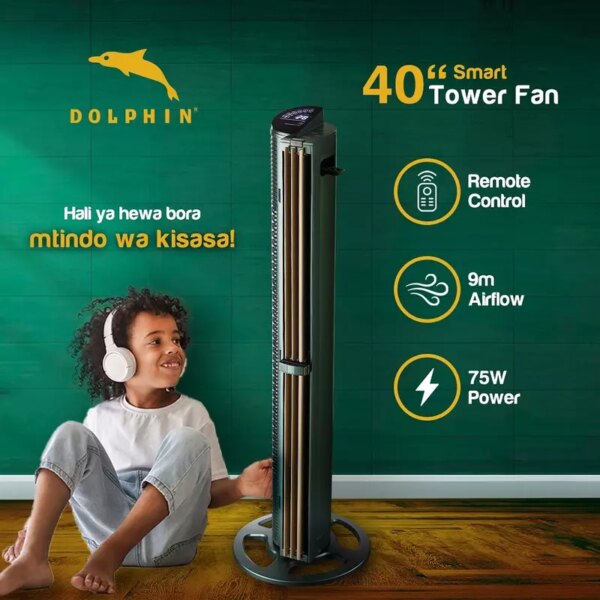 Dolphin Smart Tower Fan 40'' 75W LED Touch Screen Remote Control 3 Fan Modes ME-TF4075-R