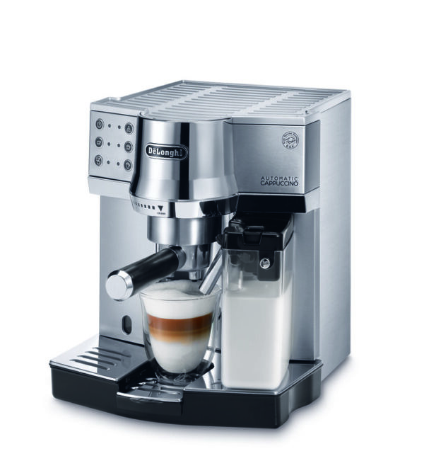 De'Longhi Expresso Maker Pump Driven & Cappuccino Machine 1450W (Metallic) Latte Macchiato Hot Milk Removable Drip Tray EC850.M
