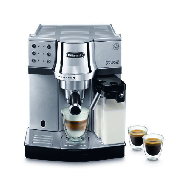 De'Longhi Expresso Maker Pump Driven & Cappuccino Machine 1450W (Metallic) Latte Macchiato Hot Milk Removable Drip Tray EC850.M
