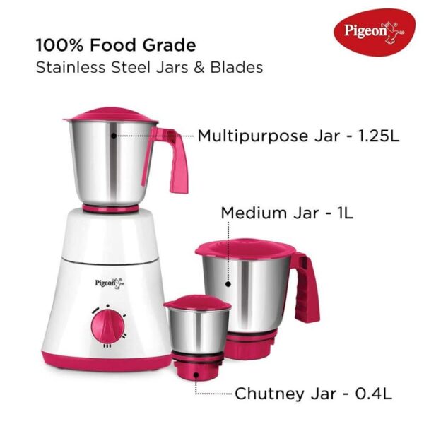 Pigeon Mixer Grinder 550w ABS 10500RPM with 3 Stainless Steel Jars for Dry Grinding & Wet Grinding Classic Pro