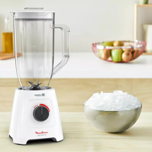 Moulinex Blender 600W BlendForce XXL Jar 2.8 L Blender Smoothie Maker Mixer 2 Attachments 2.8L XXL Plastic Jar 6 Powelix Blades Ice Crush 2 Speeds LM458127