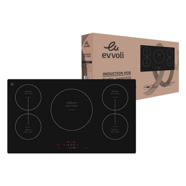 Evvoli Induction Hob 5 Burners Soft Touch Control With 9 Stage Power Setting 9700W IH905B