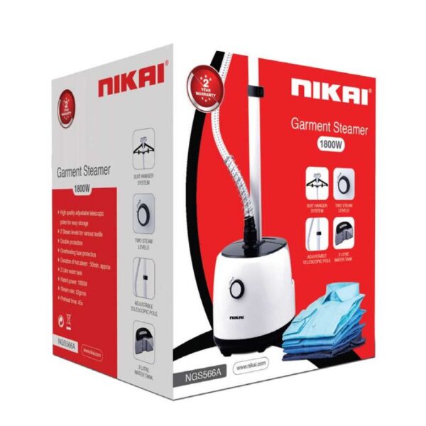 Nikai Garment Steamer 1600W 1.8L Duration of Steam 50min 45s Preheat 2L Water Tank Floor Standing Plastic NGS566A