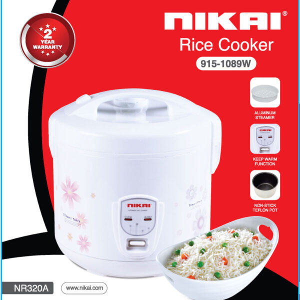 Nikai Rice Cooker 3.2L 1089W Aluminum Steamer Enhanced Double Thermostat Detachable Power Cord Non Stick Teflon Pot NR320A