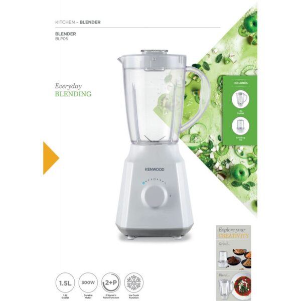 Kenwood Blender 1.5L Plastic Jar 300W with Mill & 2 Speed Pulse & Ice Crush Function BLP05.150wh