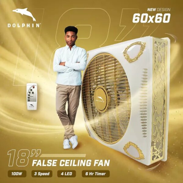 Dolphin Surface Ceiling Fan 18'' 100W 60x60 3 Speeds 4 LED Lights 6HR Timer ME-1825