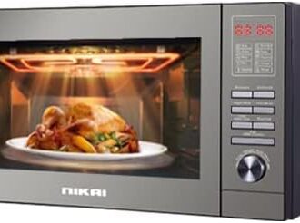 Nikai Microwave 25L 1000W with Grill Digital 5 Levels Mirror Finish 10 Auto Cook Mode Child Lock DeFrost By Weight Kitchen Timer NMO250MDG
