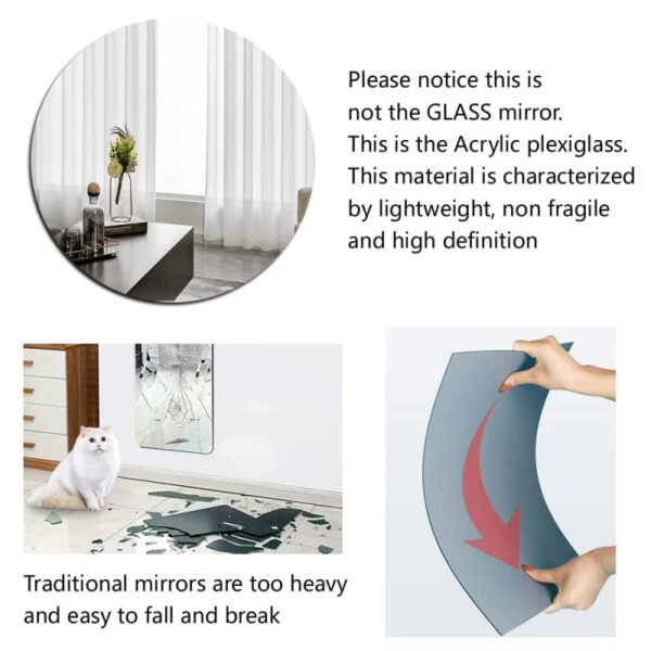 Generic High Quality Non-Glass Shatterproof, Anti Scratch, Easy to Install, Unbreakable, Safe for Kids, Frameless Acrylic Plexiglass Sheet Mirror (Wall Decor) for Bedroom, Bathroom & Living Room Round Shape
