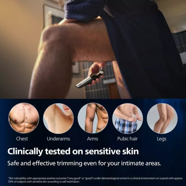 Philips Cordless Bodygroom & Intimate Areas Trimmer, Clinically Tested for Sensitive Skin, 40 min Runtime, Bi-directional Trimmer and 3mm Comb Series 3000 BG3007