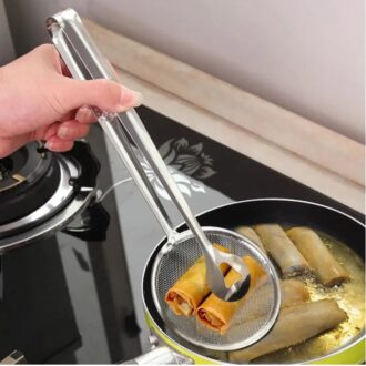 Multi-Functional Spoon Strainer 2in1 Fry Tool Filter with Clip Oil Frying BBQ Filter Stainless Steel Mesh Strainer