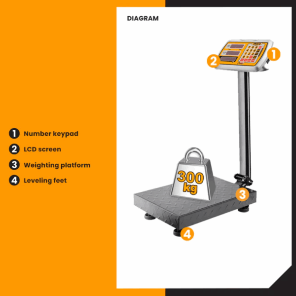 Ingco Rechargeable Digital Platform Scale 300kg with LED Display, 50g Graduation HESA33003