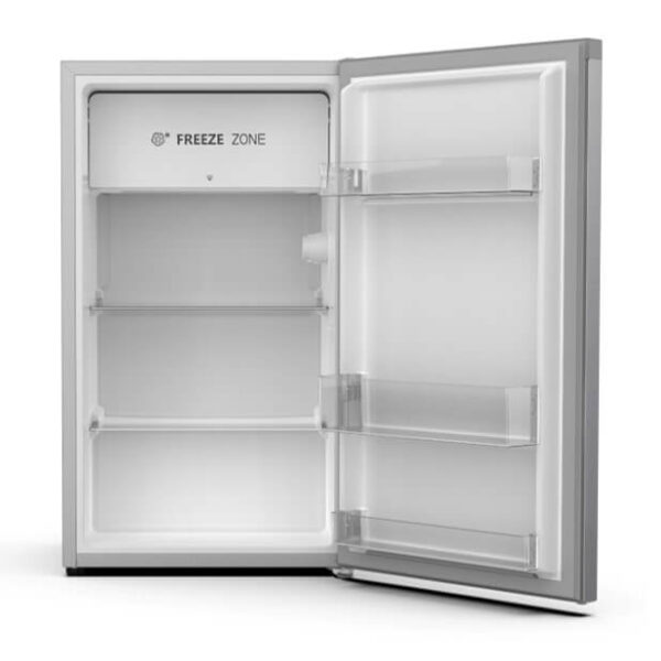 Hisense Refrigerator 90L Single Door, Separate Chiller, Removeable Glass Shelves, Low Noise, Energy Saving, Tempered Glass, Reversible Door, Sealed Crisper, Titanium Silver H125RTS