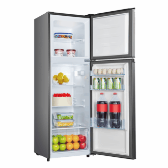 Hisense Refrigerator 154L Double Door, Top Freezer, Energy Class A, LED Lighting, Reversible Door, Tempered Glass, Titanium Silver H225TTS
