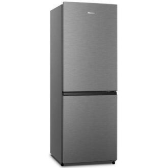 Hisense Refrigerator 223L Double Doors, Bottom Freezer, Defrost Cooling, Energy Class A, Recessed Handle, Tempered Glass, Reversible Door, Inox H310BIT