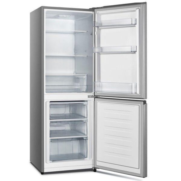 Hisense Refrigerator 223L Double Doors, Bottom Freezer, Defrost Cooling, Energy Class A, Recessed Handle, Tempered Glass, Reversible Door, Inox H310BIT