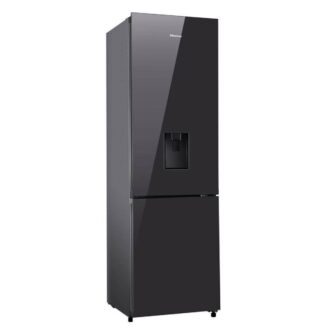 Hisense Refrigerator 263L Water Dispenser, Bottom Freezer, Defrost Cooling, A+ Energy Class, Recessed Handle, Big Guard, LED Light, Tempered Glass Black Mirror H370BMIB-WD