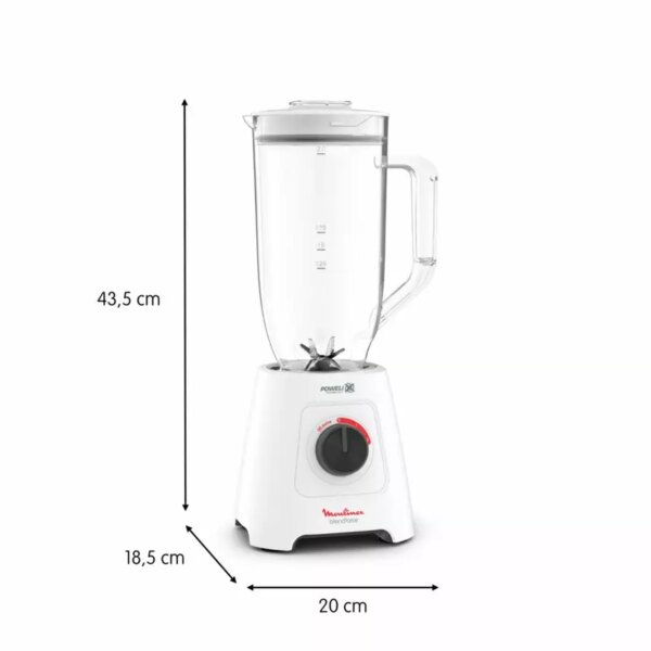 Moulinex Blender 600W BlendForce XXL Jar 2.8 L Blender Smoothie Maker Mixer 2 Attachments 2.8L XXL Plastic Jar 6 Powelix Blades Ice Crush 2 Speeds LM458127