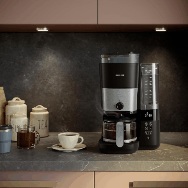 Philips All-in-1 Brew Drip Coffee Maker with Built-in Grinder, Duo-bean Container, Permanent Filter, Dosing Spoon, LED Display HD7900/50
