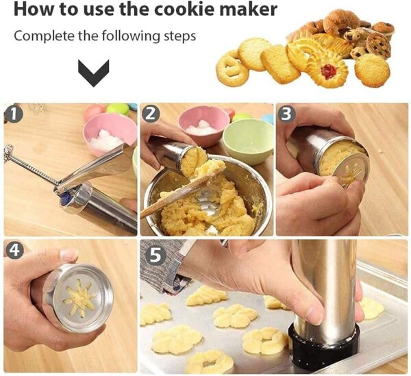 Cookie Press with Nozzles & Decorating Plates 20 Different Types of Jalies Murukku Maker/Bhujiya Maker/Cookies/Namkeen/Noodles/Chakali Maker/Sev Maker/Farsan Maker/Gathiya Maker